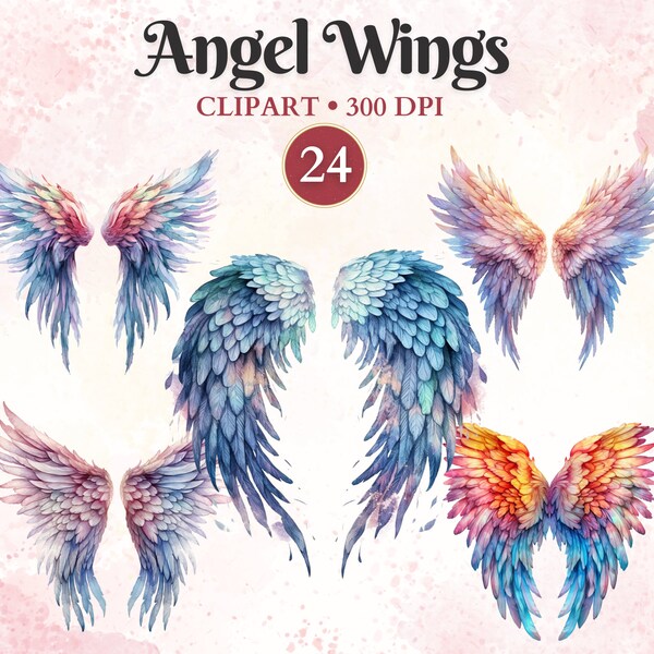 Angel Wings Clipart, Watercolor, Angel Wings Png, Mystical, Fantasy, Heaven Clipart, Fairy Wings, Angel Wings Graphics, Transparent Png