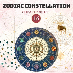 Zodiac Constellation Clipart, Astrology Clipart, Horoscope Symbols, Zodiac Signs, Universe, Celestial, Mystical, Space