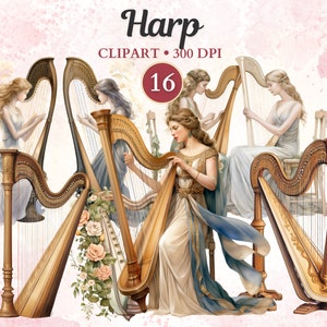 Clipart harpe, harpe png, instrument à cordes, instrument de musique, musicien, clipart musique, musique png, sublimation