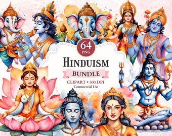 Peut inclure: Un ensemble d'illustrations numériques de 64 divinités hindoues, dont Ganesha, Krishna, Lakshmi, Shiva et d'autres. Les illustrations sont dans un style aquarelle et présentent des couleurs vives. L'ensemble est parfait pour une utilisation dans des projets numériques, tels que le scrapbooking, la fabrication de cartes et la conception Web.