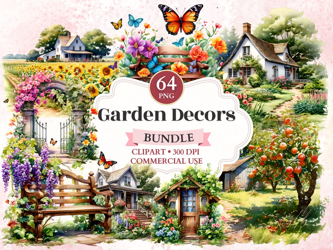 Garden Decors Bundle, Springtime Graphics, Garden Designs, Gardening ...