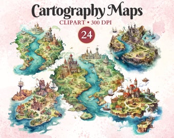 Cartography Maps Clipart, Map illustration, Landscape Art, Watercolor Png, Fantasy Maps Clipart, Transparent Png, Instant Download