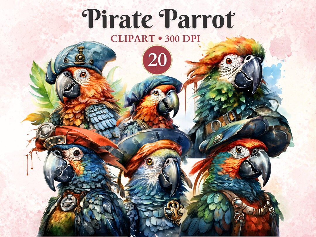 Pirate Parrot Clipart, Pirates Clipart, Watercolor, Party, Birthday, Theme, Treasure, Fantasy ...
