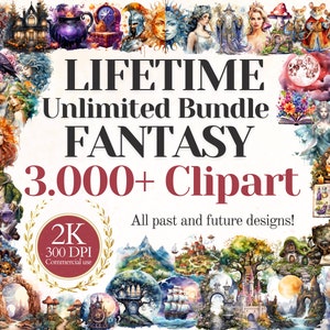 Bundle FANTASY, + de 3 000 cliparts png, collection entière à vie illimitée, designs passés et futurs, usage commercial