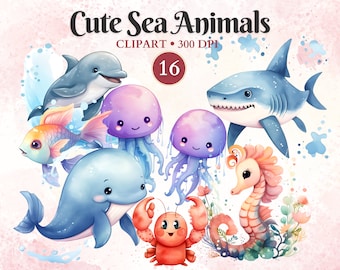 かわいい海の動物のクリップアート、かわいいクリップアート、魚のクリップアート、魚のPNG、魚のベクター、海のクリップアート、海の生き物、海洋生物