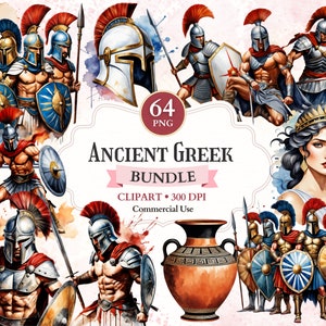 Bundle de cliparts grec ancien, clipart guerrier grec, Sparte, casque de gladiateur, png spartiate, personnages animés