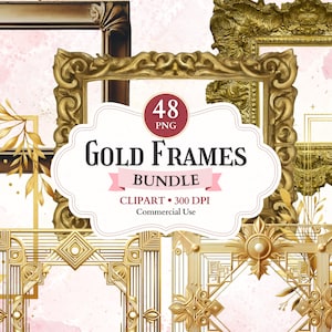Gold Frames Clipart Bundle, Old Antique Printable Photo Frame Png, Ornate Picture, Border Clipart, Decorative Element, Sublimation Design