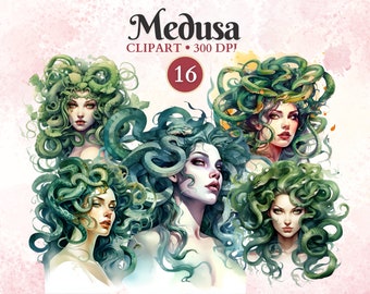 Medusa Clipart, Wunderliches Wunder, Mythologie Clipart, griechische Göttin, antikes Griechenland, griechische Mythologie, Olymp