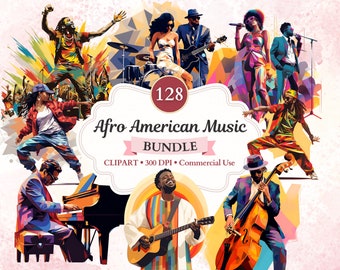 Afroamerikansk musik clipart-paket, 70-tals funkmusik, musiker png, dansare clipart, dans png, musik clipart, musik png