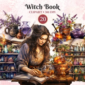 Witch Book Clipart, Witch Clipart, Magic Books, Mystical Books, Book Of Shadows, Cozy Aesthetic, Magical Illustrations, Fairytale Clipart