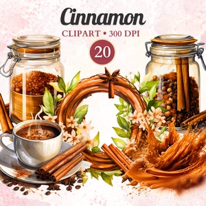 Cinnamon Clipart, Spices Clipart, Spices png, Spice Ingredients, Roll, Fall, Jars, Herbs, Cooking Illustration, Condiment, Culinary, Food