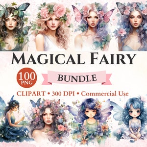 Magical Fairy Clipart Bundle, Beautiful Fairies, Fairytale Clipart, Fantasy Clipart, Transparent Png, Instant Download, Commercial Use