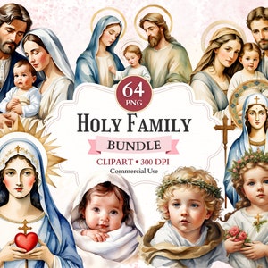 Heilige familie clipartbundel, Nuestra Senora, geloof gesneden bestand, kruisafbeeldingen, Jezus Christus kunst, kerststal