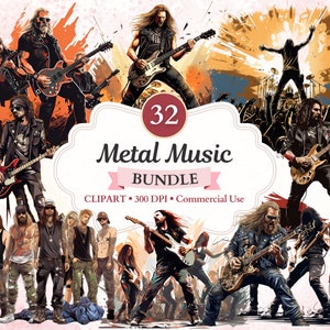 Metal Music Clipart Bundle, Rock Band, Rockstar, Guitarist, Musician, Heavy Metal, Rock Music, Music Clipart, Music Png