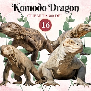 Imágenes prediseñadas del dragón de Komodo, animales australianos, imágenes prediseñadas de lagarto, gráficos vectoriales, vida silvestre australiana, libro de chatarra