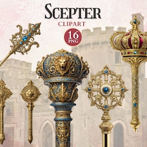 Clipart Sceptre, PNG, Clipart Sceptre, Image médiévale, Royal Png, Moyen Âge, Png historique, Album de coupures