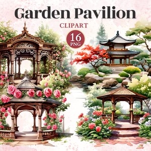 Clipart de pavilhão de jardim, gráficos de jardim, vetor de flores, ícones de jardinagem, jardinagem png, temporada de primavera, gazebo de casamento