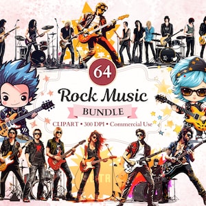 Pacote de clipart de música rock, Rockstar, guitarrista, baterista, músico, música rock, concerto, clipart de música, música png
