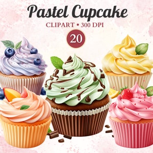 Pastel Cupcake Clipart, Cupcake Invitation, Png, Cake Clipart, Dessert Set, Bakery Graphics, Birthday, Sweet Treat, Party, Toppers, Food