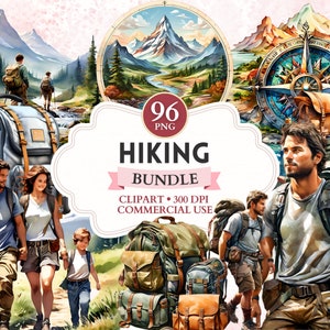 Hiking Clipart Bundle, Hiker Clipart, Hiker Png, Explore Png, Travel Icon, Mountain Vector, Forest Graphics, Sport Image