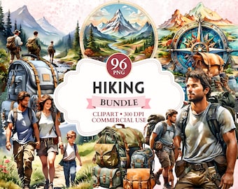 Hiking Clipart Bundle, Hiker Clipart, Hiker Png, Explore Png, Travel Icon, Mountain Vector, Forest Graphics, Sport Image