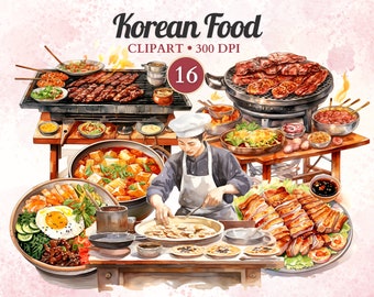 Korean Food Clipart, Korean BBQ, Asian Food, Food Clipart, Food Vector, Cooking Clipart, Cooking Png, Recipe Clipart