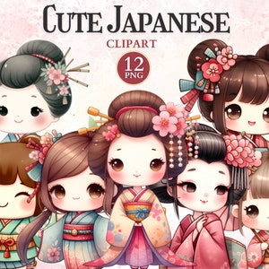 Lindo Clipart Japonés, Cultura Japonesa, Símbolos Culturales, Arte Cultural, Clipart Kawaii, Muñeca Geisha, Diseños Asiáticos