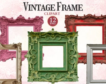 Vintage Frame Clipart, Old Antique Printable Frames Png, Ornate Picture, Borders Clipart, Decorative Elements, Sublimation Design