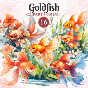 金魚のクリップアート、金魚のPNG、水族館、魚のクリップアート、魚のベクター、湖の画像、水彩画