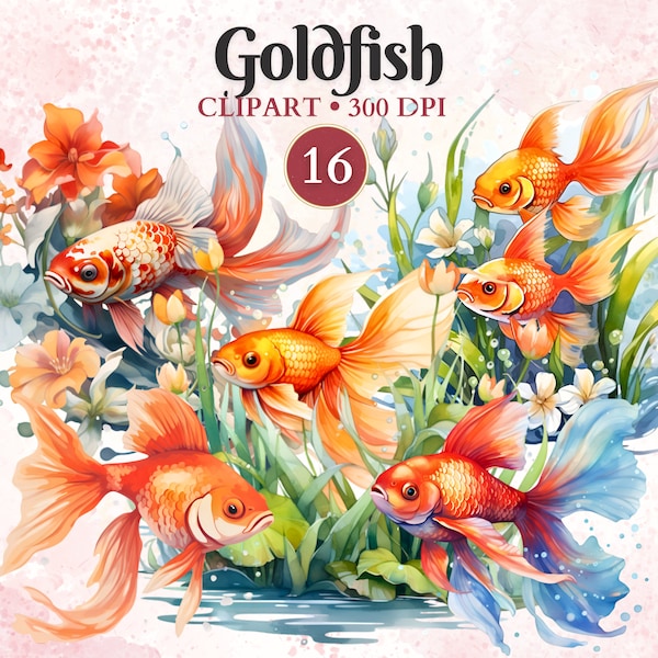 Goldfish Clipart, Goldfish Png, Aquarium, Fish Clipart, Fish Vector, Lake Image, Watercolor