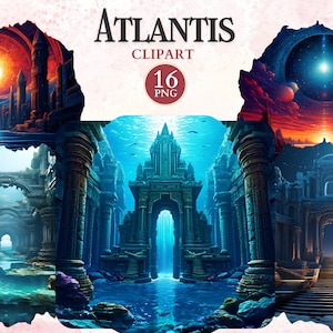 Atlantis Clipart, Atlantis Png, legendäre Clipart, verlorenes Reich, Unterwasserstadt, Mythologie Clipart, historischer Png
