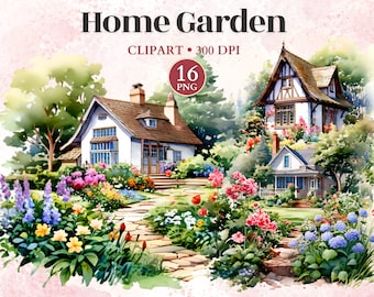Imágenes prediseñadas de jardín doméstico, imágenes prediseñadas de valla, impresión de campo de flores, vector de flores, imágenes prediseñadas de herramientas de jardinería, gráficos de jardinería