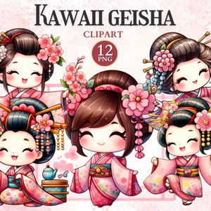 Kawaii Geisha Clipart, Cultura Japonesa, Kimono Png, Chibi Clipart, Geisha Japonesa, Boneca Kawaii, Japão Png, Personagens Chibi