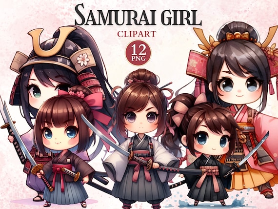 Samurai Girl Clipart, Japanese Culture, Female Warrior Art, Kimono Png, Cultural Symbols, Cultural Art, Clipart Dolls, Asian Designs