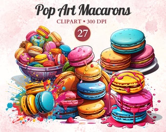 Popart macarons clipart, macarons png, Franse macaron illustratie, dessert, snoep, aquarel png, transparante png, instant download