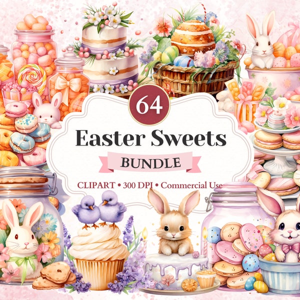 Easter Sweets Clipart Bundle, Baking Clipart, Watercolor Cookies, Resurrection Sunday, Candy Vector, Easter Vector