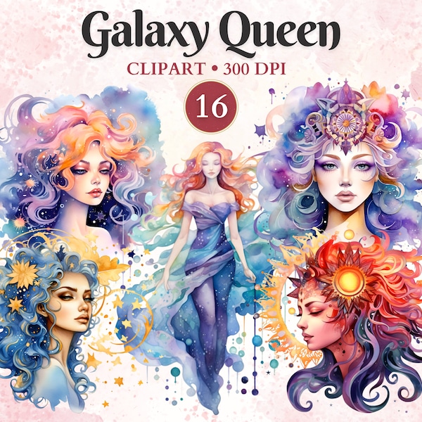 Galaxy Queen Clipart, Whimsical Wonder, Divine Feminine, Mystical Clipart, Pagan Png, Spiritual Art, Moon Goddess