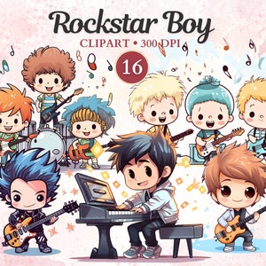 Rockstar Boy Clipart, Cute Rockstar, Band Png, Gitarrist, Schlagzeuger, Rockmusik, Konzert, Musik Clipart, Musik Png