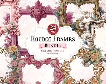 Rococo Frames Clipart Bundle, Antique Printable Frame Png to Ornate Picture, Borders Clipart, Decorative Design Elements, Invitation