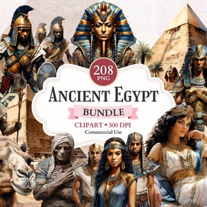 Altes Ägypten Clipart Bundle, Pharao Clipart, Kleopatra Bild, ägyptische Mythologie, Historisches Png, Scrap Buch