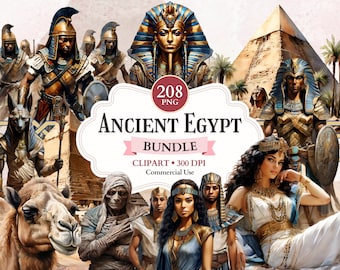 Ancient Egypt Clipart Bundle, Pharaoh Clipart, Cleopatra Image, Egyptian Mythology, Historical Png, Scrap Book