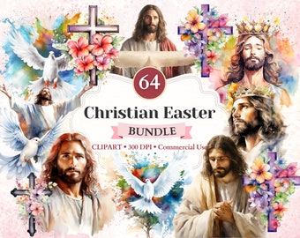 Christian Easter Clipart Bundle, Catholic Icons Digital, Jesus Clipart, He Is Risen, Resurrection Sunday, Easter Vector
