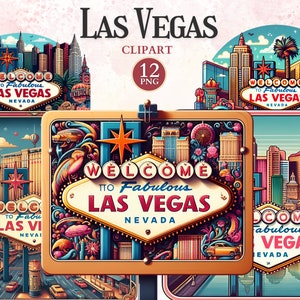 Clipart di Las Vegas, Las Vegas Nevada, Clipart del casinò, Silhouette della città, Grafica per le vacanze, Vettore di viaggio, Simbolo americano
