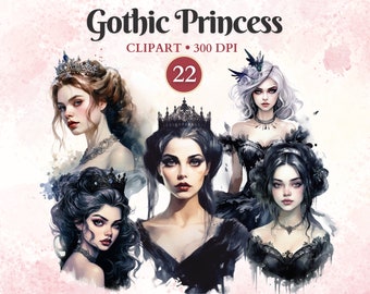 Gothic Princess Clipart, Watercolor, Magical, Dark, Whimsical, Fairy, Fairytale, Fantasy Clipart, Silhouette, Story, Printable, Png