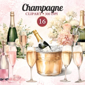 Champagne Clipart, Champagne Png, Copa y botella, Clipart nupcial, Clipart de boda, Celebración, Feliz Año Nuevo Png