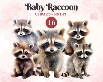 Clipart de guaxinim bebê, clipart de animal da floresta, animal da floresta, berçário, decoração de revelação de gênero, convite de aniversário