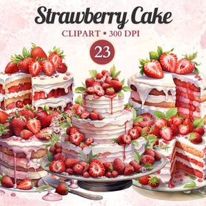 Clipart gâteau aux fraises, fête d'anniversaire png, dessert, mets sucrés, ensemble de cliparts de bonbons, aquarelle de png, png transparent, téléchargement immédiat