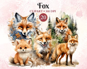 Fox Clipart, Watercolor, Fox Png, Woodland Animal, Forest Animal Clipart, Animal Vector, Nature, Sublimation