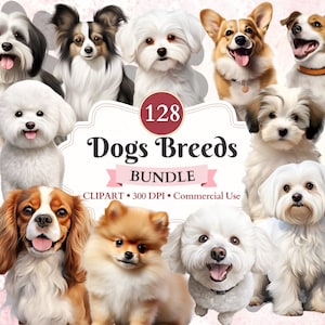 Hondenrassen clipartbundel, Corgi, Papillon, Jack Russell, Havanezer, Pommeren, Maltees, Bichon frise, Cavalier Spaniel