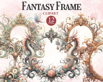 Fantasy Frame Clipart, Whimsical Png, Old Antique Printable Frames Png, Fairy Tale, Ornate Picture, Borders Clipart, Sublimation Design